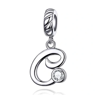 Image of LaMenars Letter Dangle Bead Charms Initial Alphabet A Z 925 Sterling Silver Zirconia fits European Charm Bracelets &amp; Necklaces