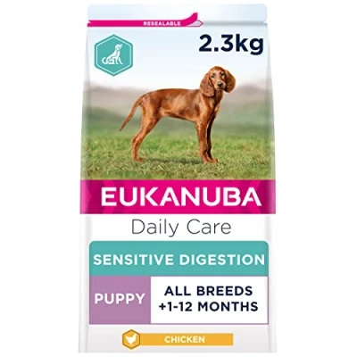 Image of Eukanuba Sensitive Digestion Highly Digestible Complete Dry Dog Food for Puppy Dogs with Chicken 2.3 kg