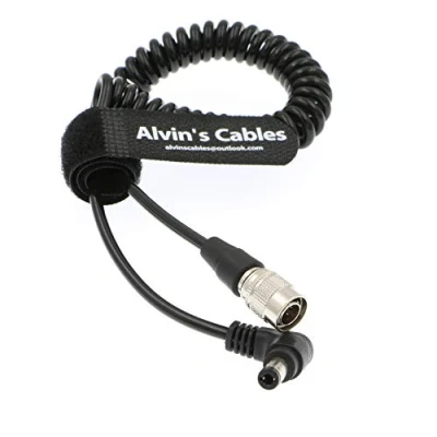 Image of Alvin&#039;s Cables Hirose 4 Pin Male to DC Jack Right Angle Coiled Cable for Blackmagic Sound Devices ZOOM F8