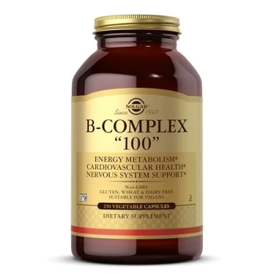 Image of Solgar Vitamin B Complex &quot;100&quot; Extra High Potency Vegetable Capsules Pack of 250 Key Combination For Increased Energy and Mental Performance Vegan Gluten Free