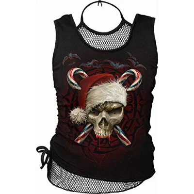Image of Spiral Candy Cane Santa 2In1 Neck Tie Mesh Top Black M