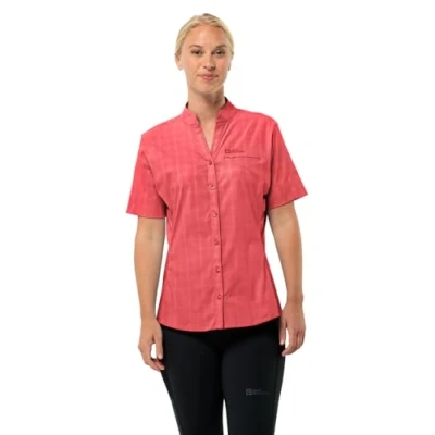 Image of Jack Wolfskin Women&#039;s Norbo S/S Shirt W Blouse, Vibrant Red Check, S