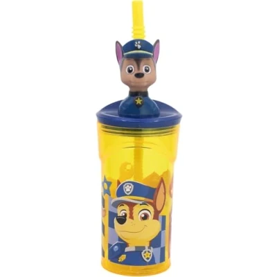 Image of Paw Patrol 3D Kids Tumbler with Straw 360ml BPA Free Plastic Cup Reusable Cartoon Chase Drink Bottle for Boys &amp; Girls Ideal School, Birthday Gifts, or Day Trips