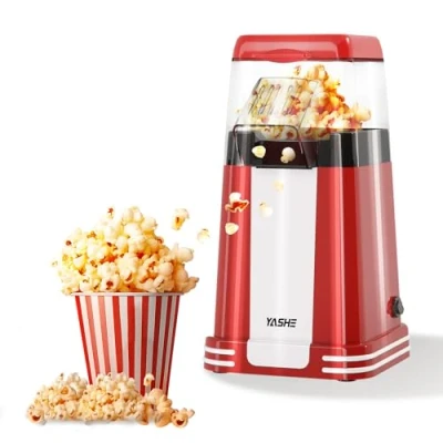 Image of YASHE Popcorn Machine Retro, 1200 W Hot Air Maker with Measuring Cup, One Touch, Oil Free is Perfect for Home Theatres, Movie Nights, Parties
