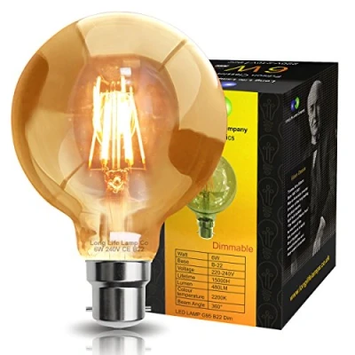 Image of Retro Vintage LED 6w DIMMABLE Globe Edison Style Filament Bulb Smoked Gold Glass G95 B22 Bayonet