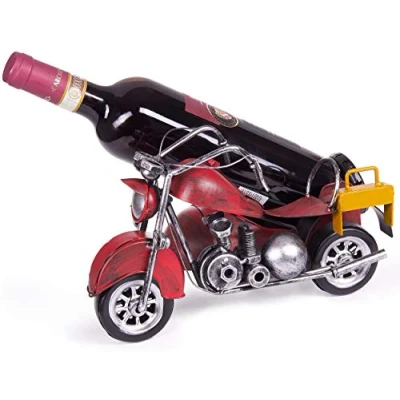 Image of BRUBAKER Bottle Holder &#039;Vintage motorcycle with sidecar&#039; Hand Painted Metal including Greeting Card!