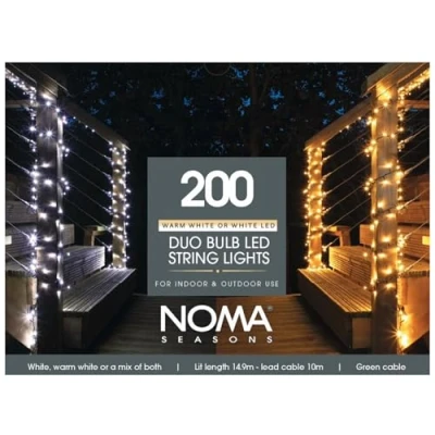 Image of Noma 200 Duo Bulb String Light with Easy Timer (Pack of 1), Green Cable