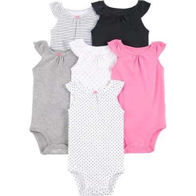 Image of Simple Joys by Carter&#039;s Baby Girls&#039; 6 Pack Sleevless Bodysuit, Multicolour/Dots/Hearts, 0 3 Months (Pack of 6)