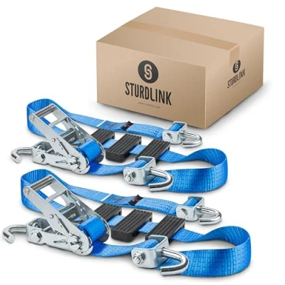 Image of Wheel Ratchet Tie Down Straps 50mm 2.5m 5000kg x2 Strap for Car Transport, Truck Platform, Towing Trailer Wheels Tyres EN 12195 2 Sturdlink