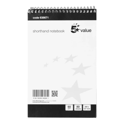 Image of 5 Star Value Shorthand Pad Wirobound 60gsm Ruled 160pp(Pack of 10)
