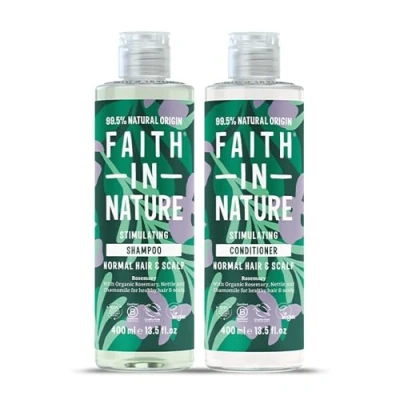 Image of Faith In Nature Natural Rosemary Shampoo and Conditioner Set, Balancing, Vegan &amp; Cruelty Free, No SLS or Parabens, For Normal to Oily Hair, 2 x 400ml Pack