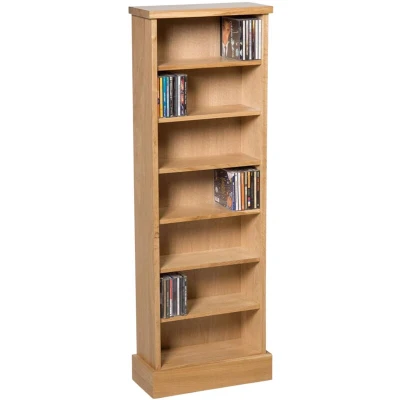 Image of Hallowood Furniture Waverly Oak Storage Rack, Hallway Unit, Tower with 7 Book Shelves, Display Cabinet, Cupboard in Light for CDs, DVDs &amp; Books