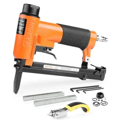 Image of Kamsin KN7116L Type 71 Long Nose Pneumatic Upholstery Staple Gun, 9.0mm Crown 6 16mm Staples Stapler, 1/4&quot; BSP Air Connector Fine Wire Gun for Carpentry, Furniture