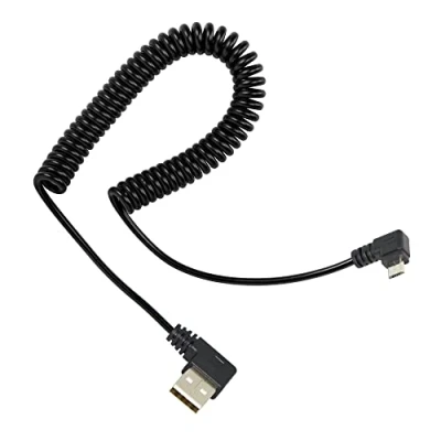 Image of RIIEYOCA Micro USB Coiled Cable,Left Angle Male to Right A Sync &amp; Charging Spring Spiral Cord for Devices(1.47ft 3.94ft)