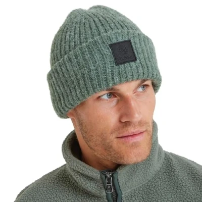 Image of TOG24 Unisex Jendon Knitted Beanie Hat Classic Design Rib Turn Up for Extra Warmth Winter Essential Pine Green