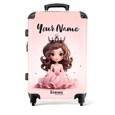 Image of NoBoringSuitcases.com® Children&#039;s Luggage Kids Suitcase for Girls Personalised Large Hard Shell on Wheels Princess Pink Dress 26 28 inch 23kg