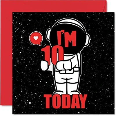 Image of 10th Birthday Card Unisex Space Astronaut Happy 10 Year Old Son Daughter Brother Sister Grandson Granddaughter Niece Nephew Cousin, 145mm x Tenth Bday Greeting