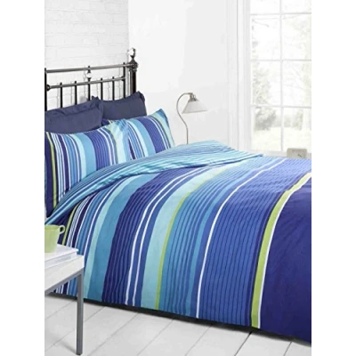 Image of Signature Striped Quilt Duvet Cover and 2 Pillowcase Bedding Bed Set, Blue, King