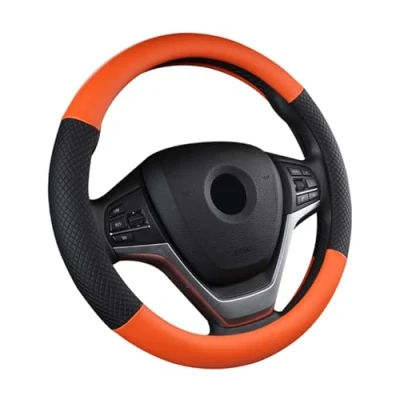 Image of SFONIA Car Steering Wheel Cover Protector PU Leather Universal 38cm / 15&quot; Anti slip Breathable Durable (Orange)