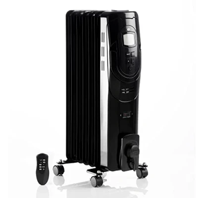 Image of ASAB Oil Filled Radiator 7 Fin LCD Display Electric Heater 3 Temperature Setting Free Standing Energy Efficient For Home Office Adjustable Thermostat (1500W Black)