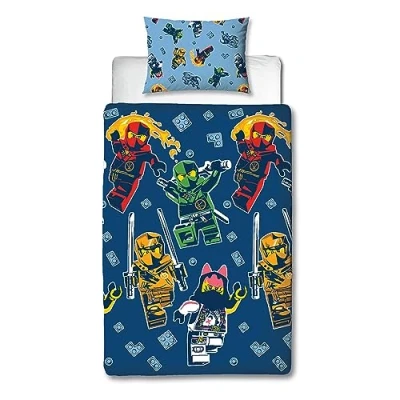Image of Character World Official Lego Ninjago Single Duvet Cover Set True Design Reversible 2 Sided Bedding Including Matching Pillow Case Bed