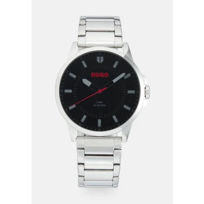 Image of HUGO First Watch silvercoloured/black, Men&#039;s, Size: One Size, Silver coloured/black