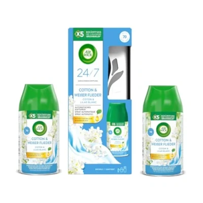 Image of Air Wick Freshmatic Max Value Pack with Device and 3 Refills Battery Operated Cotton White Lilac Fragrance x 250ml +