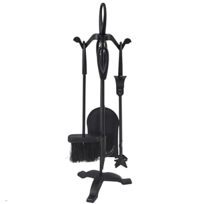 Image of JVL Cotswold Fireside Companion Tool Set, Black/White, One stand + 4 Piece set