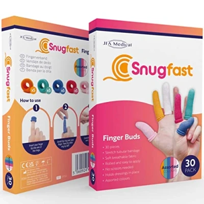 Image of Pack of 30 Snugfast Assorted Colour Finger Cots Buddies Tubular Bandage Dressings