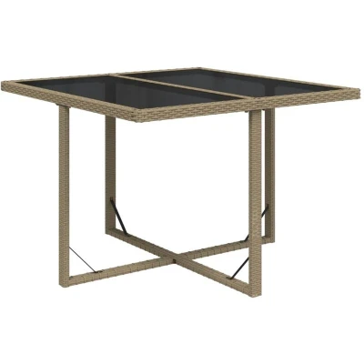 Image of vidaXL Garden Table Beige 109x107x74 cm Poly Rattan and Glass