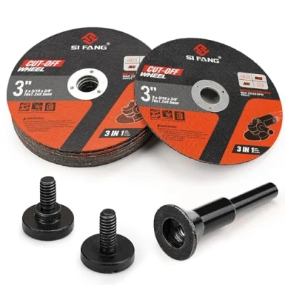 Image of SI FANG 11Pcs 3 inch Cut Off Wheels with 1/4 in Mounting Mandrel Kit For Die Grinder, 76mm x 9.5mm Arbor Metal Cutting Discs 1.2mm Thick Grinder Discs, Rotary Tool Drill Attachment Cutter