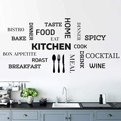 Image of Kitchen Wall Sticker Quote Motivational Lettering Home Decor Vinyl Decal Mural Art Interior Design Living Room Stickers transfers Quotes Family Stencils Decoration Positive Removable Word