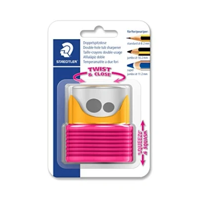 Image of STAEDTLER 513007BK 1 Double Hole Sharpener for Bathtub, Yellow and Berry