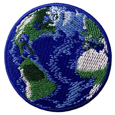 Image of Blue Earth World Plant Embroidered Badge Iron On Sew Patch