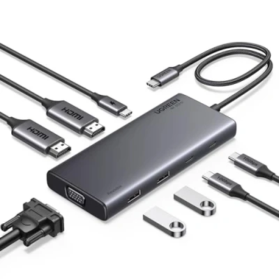 Image of UGREEN Revodok Pro 308 USB C Docking Station, Triple Display Dock with 2 HDMI and VGA, 10Gbps A Data Ports, 100W PD, for HP Laptops, ThinkPad, Surface More