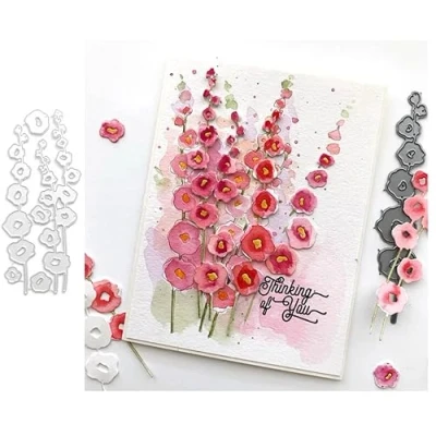 Image of Spring Hollyhocks Flower Metal Die Cuts, Cutting Dies Cut Stencils Card Paper Craft DIY Template Album Embossing for Making Scrapbooking