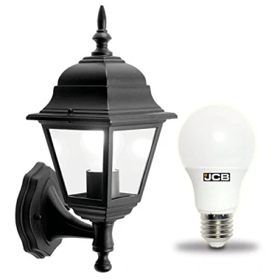 Image of Dependable Trading LTD Traditional 4 Sided Garden/Porch Outdoor Coach Wall Lantern IP44 (Black + LED Bulb)