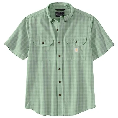 Image of Carhartt Men&#039;s 105702 Loose Fit Midweight Short Sleeve Plaid Shirt Medium Jade,