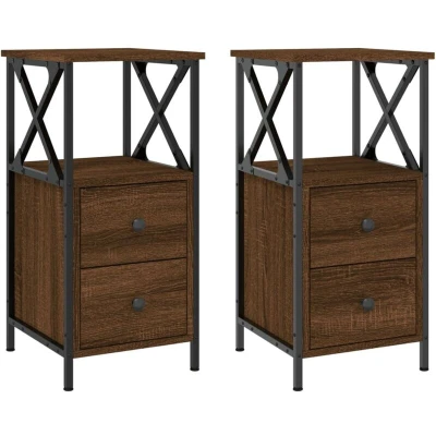 Image of vidaXL Bedside Cabinets 2 pcs Brown Oak 34x35.5x70 cm Engineered Wood