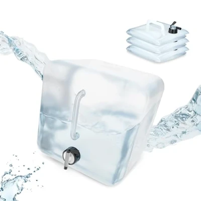 Image of Relaxdays Folding Water Canisters, 15 Litres, Set of 4, with Tap, Camping Container, BPA Free Plastic, Transparent/Black