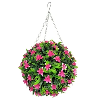 Image of Best Artificial 28cm Lily Topiary Hanging Flower Ball **UV Fade Protected** (Pink)