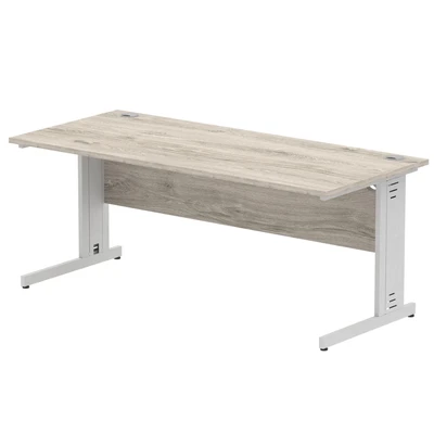 Image of Impulse 1800x800mm Straight Desk Grey Oak Top Silver Cable Managed Leg