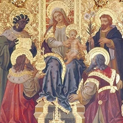 Image of Museums &amp; Galleries Pack of 8 Religious Charity Christmas Cards (MG MAHX896) From the Adoration Kings 1 Design Sold in Aid Macmillan Cancer Support