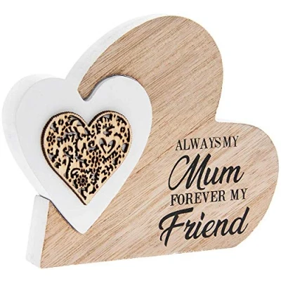 Image of Double Heart Laser Cut Wooden Mini Plaque Mum