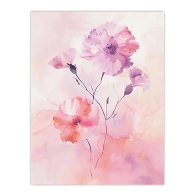 Image of Artery8 Carnation Flowers Watercolour Pink Pastel Modern Living Room Large Wall Art Poster Print Thick Paper 18X24 Inch