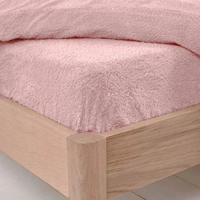 Image of Brentfords Teddy Fleece Fitted Bed Sheet Thermal Warm Soft Luxury Fluffy Cuddly Cosy Bedding, Blush Pink Single