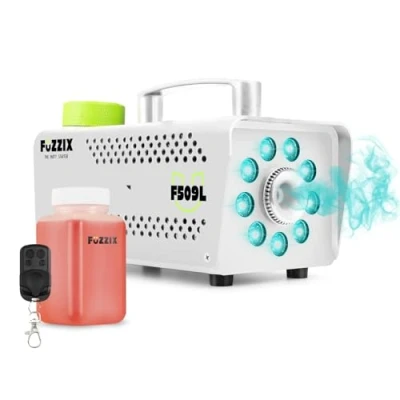 Image of Fuzzix F509LW Party Smoke Machine with Built in RGB LED Lights, Wireless Remote Control and 250ml Fluid for Fog Mist Effects