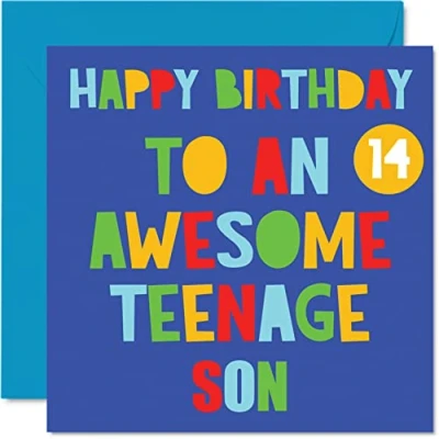 Image of Fun 14th Birthday Cards for Son Awesome Teenage 14 Happy Card from Mum or Dad, Gifts, 145mm x Fourteen Fourteenth Bday Greeting Gift