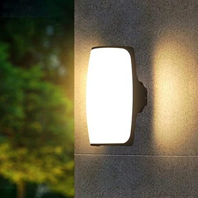 Image of Baska LED Outdoor Wall Light IP65 Waterproof Sconce Lamp, White Acrylic Shade Black Metal Mount Porch Lighting Fixture, Exterior Lamps for Entryway Patio Garden