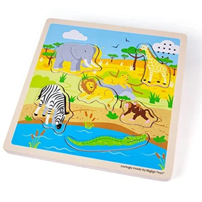 Image of Bigjigs Toys, Safari Sound Puzzle, Wooden Sensory Toddler Puzzles, Jigsaw Toys For 3 Year Olds
